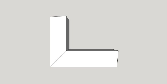 Enkel 3D-skiss av ett L-format förrådstak i förberedelse för plåtläggning.