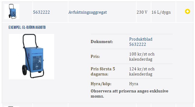 Avfuktningsaggregat EL-BJÖRN A60BTB, blå, på hjul, vid sidan av prisinformation.