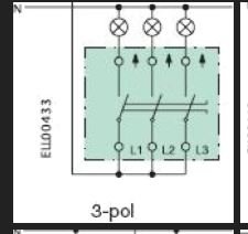 Elektriskt kopplingsschema med tre strömbrytare och tre lampor markerade L1, L2 och L3.