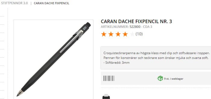 Caran D'ache Fixpencil 3mm stiftpenna på en produktannons med beskrivning och kundomdömen.