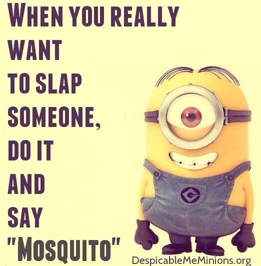 Illustration av en Minion med texten "When you really want to slap someone, do it and say 'Mosquito'