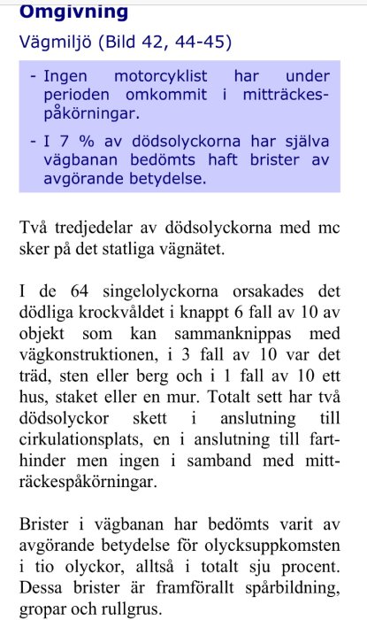 Skärmdump av diskussionsforum med text om mc-olyckor och brister i vägbanans påverkan på dödsolyckor.