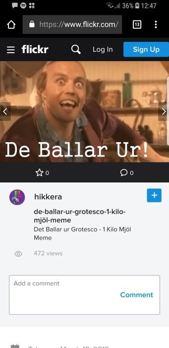 Person med överdrivet förvånande uttryck i humoristisk meme med texten "De Ballar Ur!".