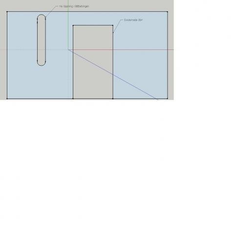 Sketch of a load-bearing wall with a planned cutout for ventilation ducts and an existing door. The cutout is vertically aligned on the left side of the door.