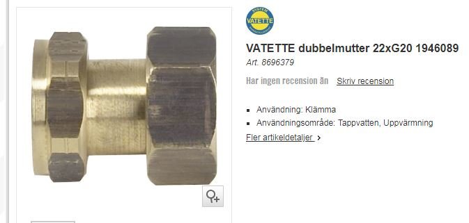 Dubbelmutter för klämringskoppling använd för tappvatten och uppvärmning.