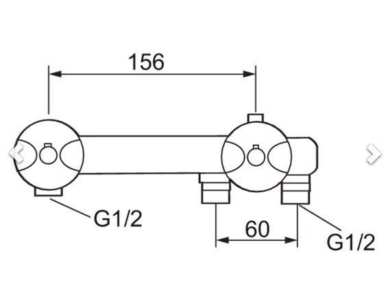 Teknisk ritning av duschblandarfästen med måttangivelser 156cc och G1/2 gängstorlek.