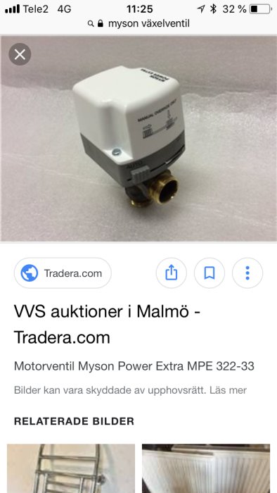 Motorventil Myson Power Extra Modell MPE 322-33 på vit bakgrund.