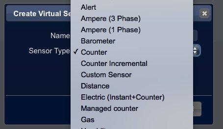 Skärmdump av gränssnitt för att skapa virtuell sensor med alternativet 'Counter' markerat.