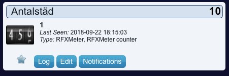 Skärmdump av användargränssnitt med ett värde på 10 och detaljer om en RFXMeter.