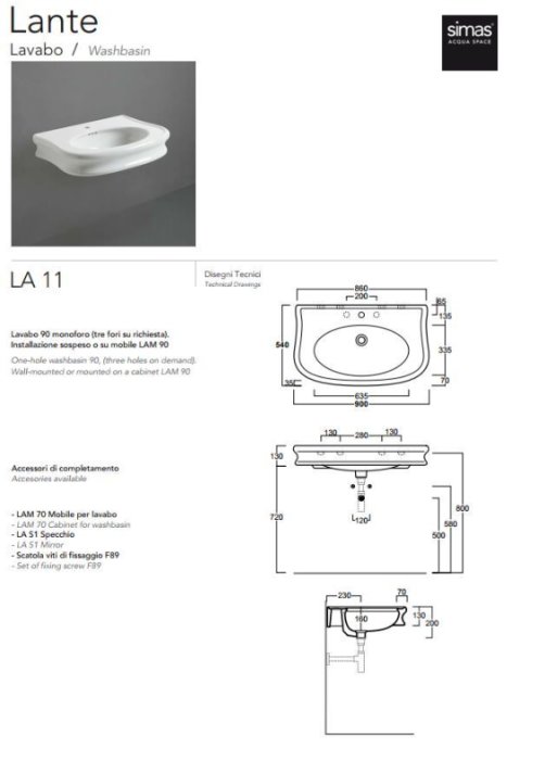 Handfat med teknisk ritning som visar dimensioner och monteringsanvisningar.