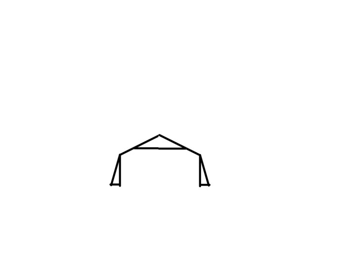 Schematisk illustration av en takstol för ett brutet tak med vertikala stolpar.