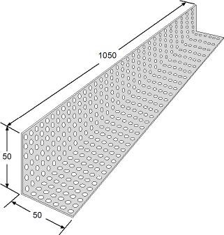 Galvaniserad hålplåt med måttangivelser, använd som skydd vid takfoten mot fåglar.
