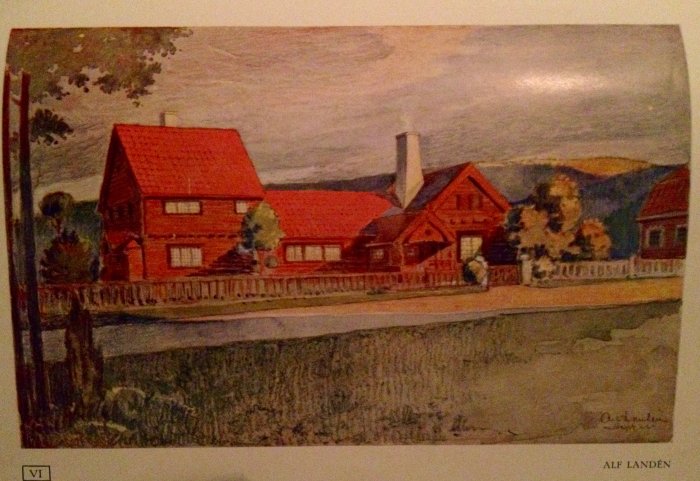 Illustration av en nationalromantisk villa från 1908 på Lidingö, designad av Alf Landén.