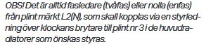 En närbild av en notering som varnar att fasledare (fas/fas) eller nolla (nfas) endast får kopplas från plint märkt L2(N), med instruktioner för anslutning.