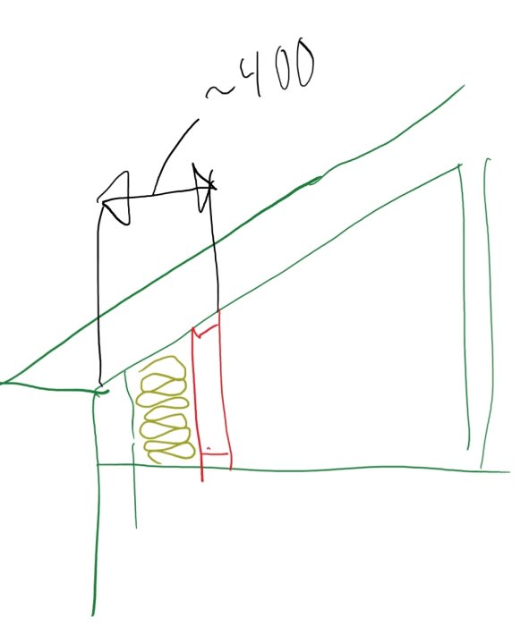 Ritad skiss av en konstruktion för en innervägg med 400 mm isolering i en vind.