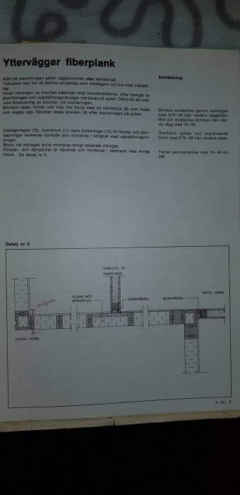 Byggritning som visar detaljer för bärande fönster- och dörrpartier i fibervägg.