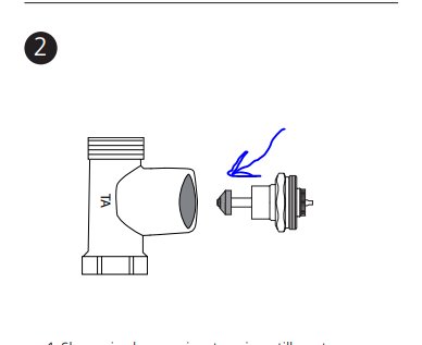 Schematisk illustration av en radiatorventil med en pil som pekar på den yttre delen av ventilen, känd som "Kina hatten".