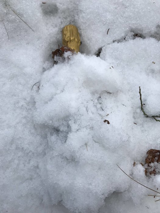 Flaskkapsyl i snö - symbol för utomhushelg med vin och arbete.