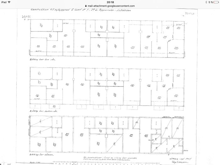 Arkitektonisk ritning av en flervåningsbyggnads planlösning.