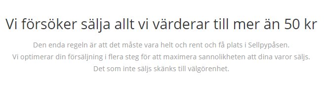 Text från en websida som beskriver försäljningsprocessen, nämner 50 kronors värderingsgräns.