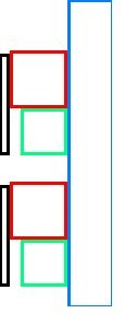 Schematisk illustration av panelvägg med blå stående brädor, röda reglar och gröna fyrkantrör.