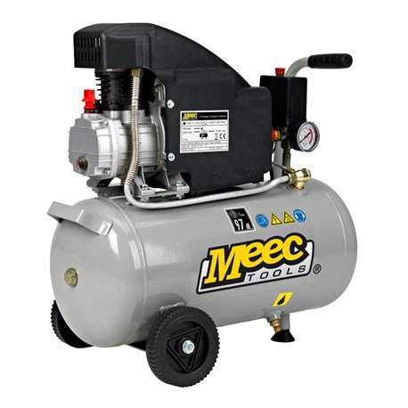 Meec 24-liters kompressor med 1100 W och 180 l/min kapacitet, märkning synlig på sidan.