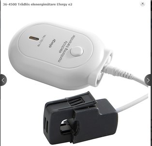 Trådlös energimätare Efergy e2 med en sensor runt en elektrisk kabel, avsedd för mätning av strömförbrukning.