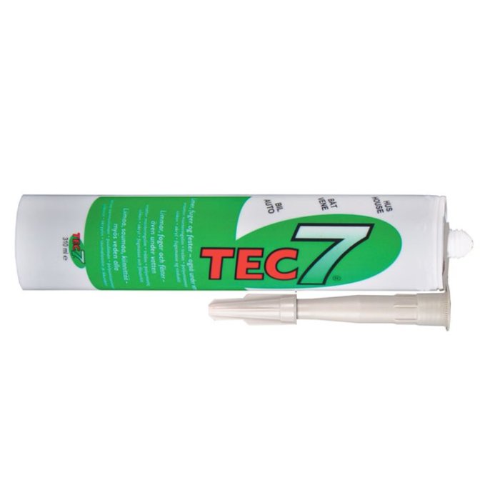 A tube of Tec7 sealant, used for filling cracks in construction or renovation projects.
