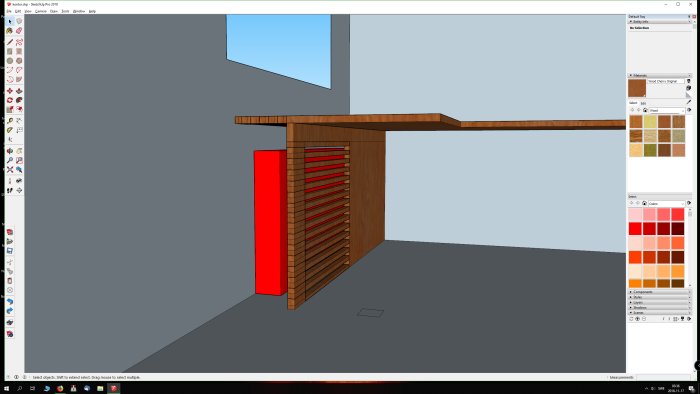 3D-modell av ett hörnkontorsbord över ett inbyggt element med ventilationsgaller.