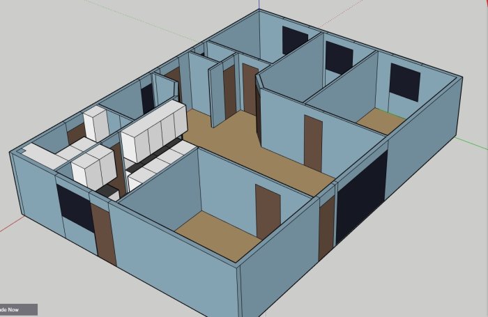 3D-modell av husets nuvarande planlösning skapad i SketchUp.