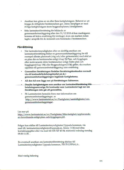 Svenskt juridiskt dokument om lagändringar rörande fastighetsägares rättigheter och ersättningar.