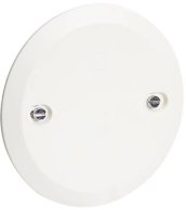 Vit takdosa med två skruvhål för fäste av lampor och elektriska installationer.