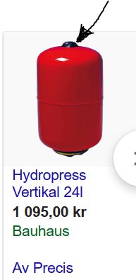 Röd vertikal hydropress med prisangivelse, på en vit bakgrund.