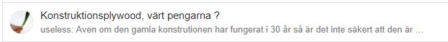 Skärmdump av en forumdiskussion om konstruktionsplywood med en bugg där prickarna över Ä inte visas.