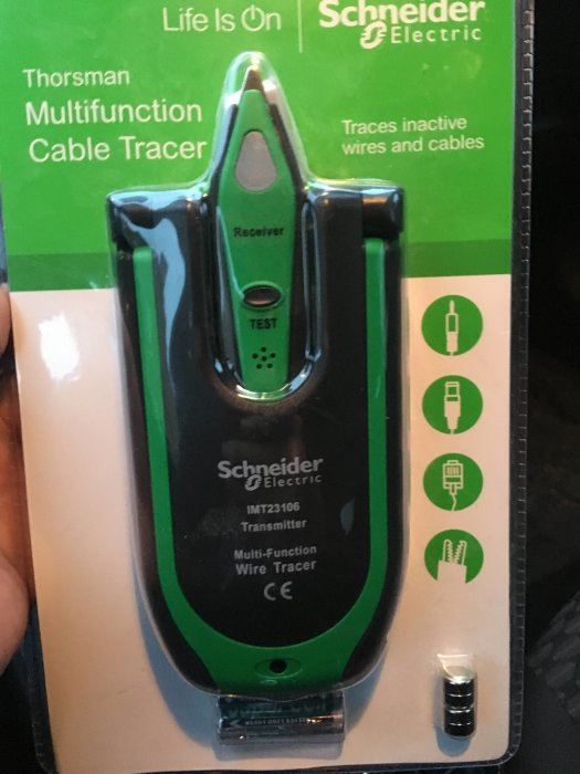 Schneider Electric multifunktionell kabelsökare i förpackning, inköpt med rabatt.