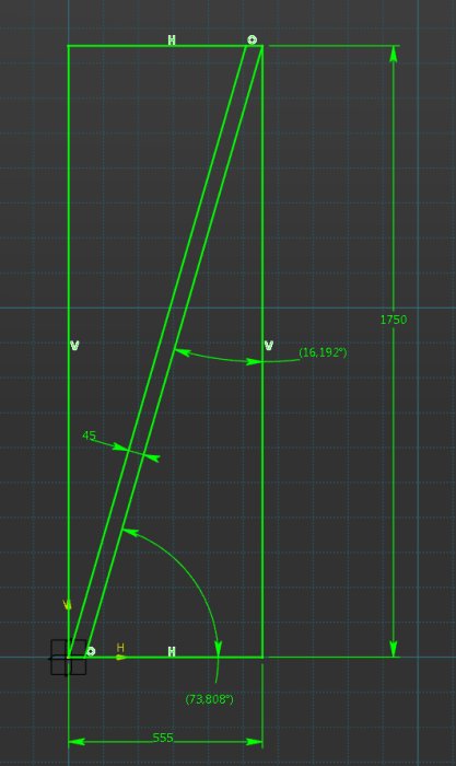 CAD-ritning av ett trappsteg med måttangivelser i ett CAD-program.