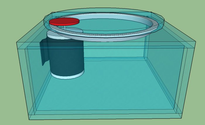 3D-ritning av en elektrisk snurrplatta med motor och rött markerat kugghjul.
