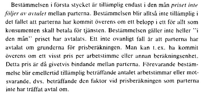 Textutdrag ur ett förarbete som diskuterar avtal och prisberäkning för arbetstjänster, med fokus på avtalade priser och arbetsstimmar.