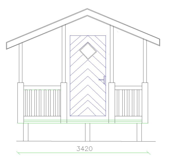 Ritning av en furstukvist med mått 3420mm bredd och dekorativa detaljer i 60-talsstil.