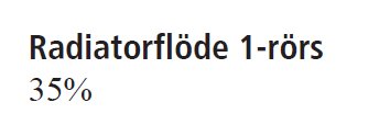 Diagram som visar radiatorflöde i 1-rörssystem med texten "Radiatorflöde 1-rörs 35%
