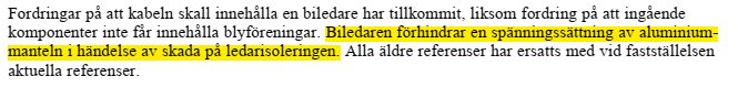 Textutdrag från diskussionsforum om byggstandarder med fokus på kabelkonstruktion och ledningsisolering.