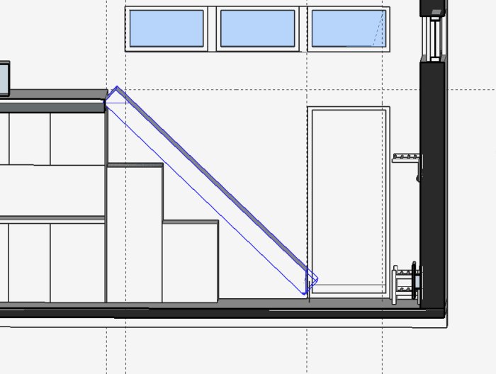 Ritning av trappdesign som visar vangstycken från ovan med mått på en planlösning.