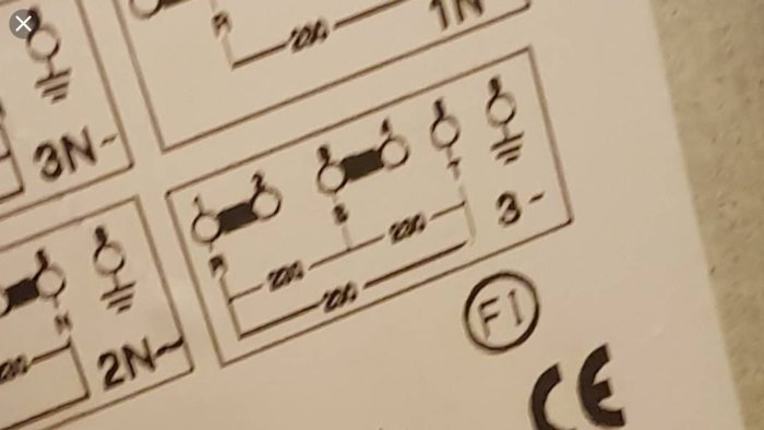 Schematisk representation av elektriska inkopplingar märkta med 230V, inte kompatibla med svenska 400V system.