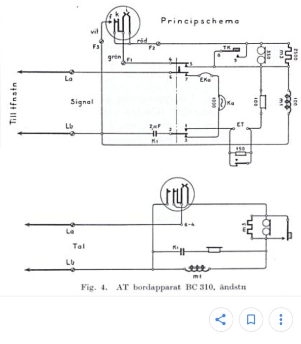 Elektriskt schema för AT bordapparat BC 310, visar komponenter och anslutningar.