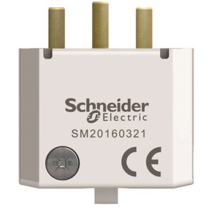 En elkontakt från Schneider Electric med tre stift och modellnummer.