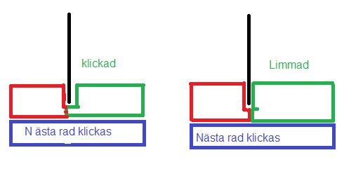 Schematisk bild som illustrerar två metoder för att sätta ihop golvlister, "klickad" och "limmad".