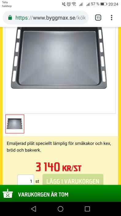 Emaljerad bakplåt lämplig för småkakor och bakverk, pris 3140 kr.