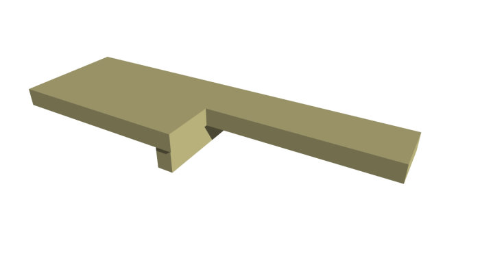 3D-modell av asymmetrisk sicksacktrappsteg där ena halvan är djupare än den andra.