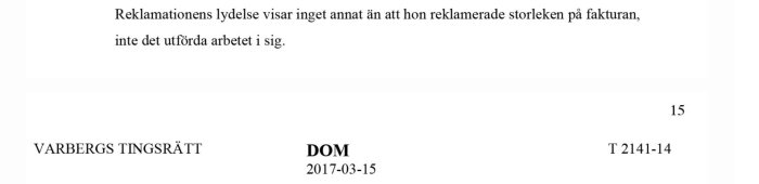 Utdrag från en dom i Varbergs tingsrätt med datum och diarienummer synlig.