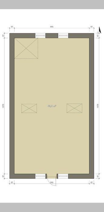 Ritning av en 1,5-plansvilla med måttangivelser, 63,5 m² bottenplan markerat och utrymmen för takfönster på övre våning.